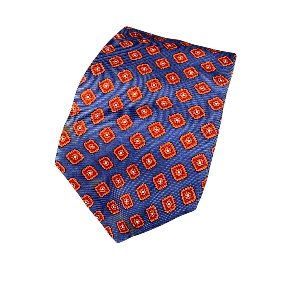 Brooks Basics Mens Blue Orange‎ Geometric Silk Necktie